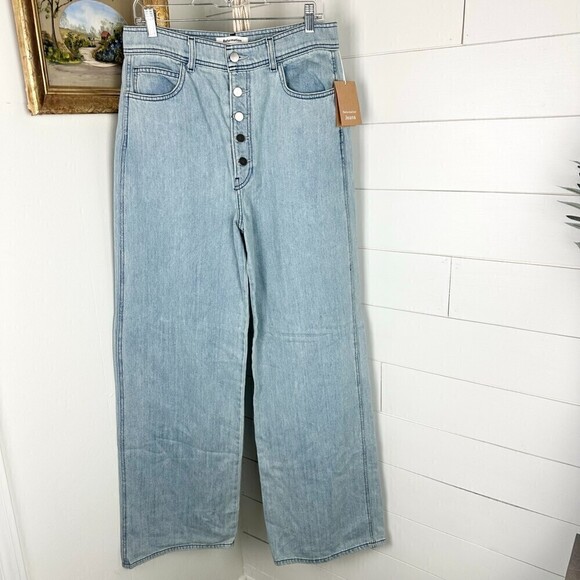 Reformation Jeans Olive High Waist Jeans Wide Leg Button Fly NWT Size 30 - Picture 1 of 8